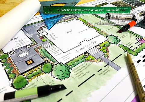 Detailed Residential landscape design blueprint with Down to Earth Landscaping ruler. | Down To Earth Landscaping | Jackson New Jersey, USA (732) 833-7702