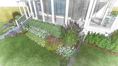 Detailed landscape design rendering for house with lush plants and stone path. Residential landscaping near me| Down To Earth Landscaping | Jackson New Jersey, USA (732) 833-7702